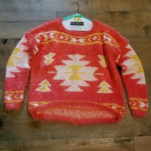 Fuzzy Aztec Print Sweater